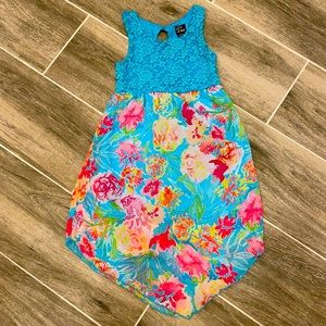 Pink Violet Girls Floral and Lace Dress M(7-8) EUC